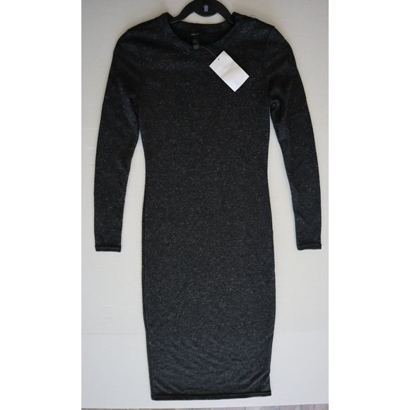 Aqua 7375 Women's Sz Medium Charcoal Cashmere/Wool L/S Midi Sweater Dress - Picture 6 of 9